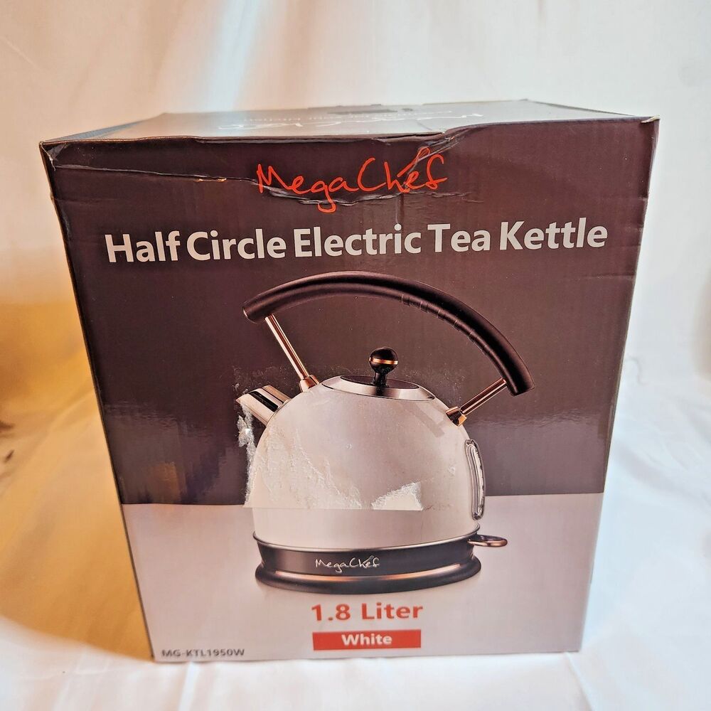 MegaChef 1.8L Half Circle Electric Tea Kettle White Rose Gold 1500W New